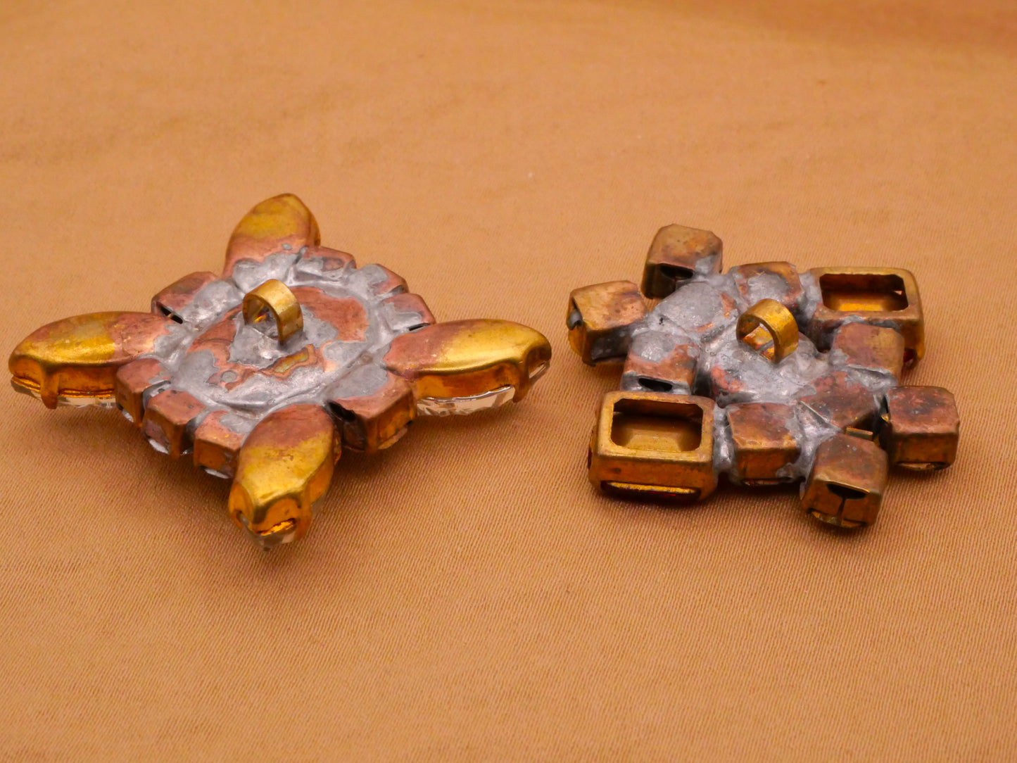 Yellow Orange Czech Glass Rhinestone Vintage Metal Button Various 32-35mm