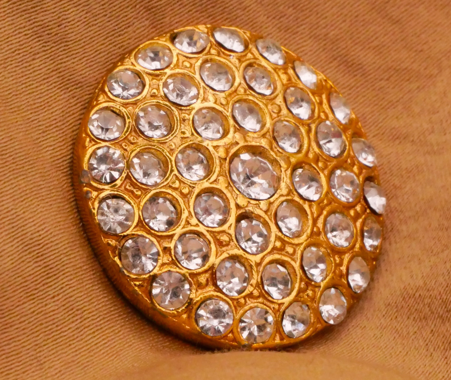 Rhinestone Covered Disc Vintage Gold Metal Button 23mm