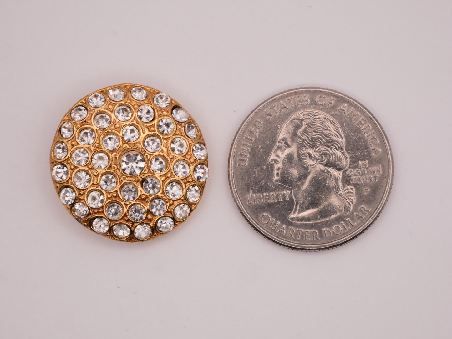 Rhinestone Covered Disc Vintage Gold Metal Button 23mm