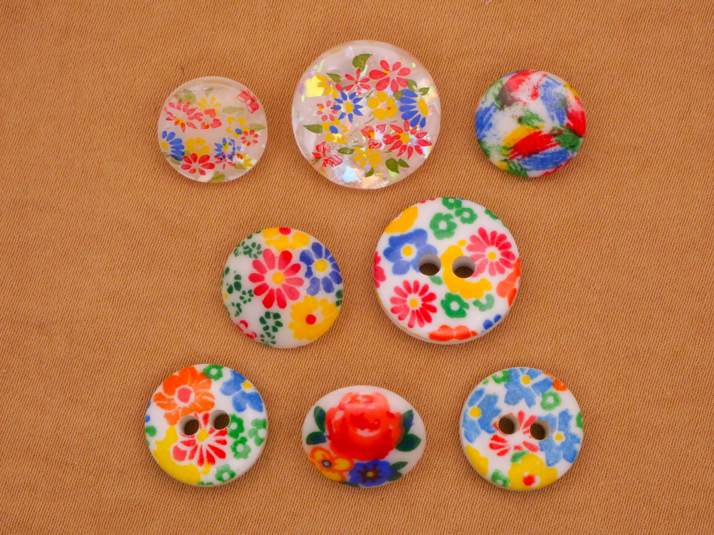 Primary Retro Flowers or Abstract Plastic Button Various 11-16mm