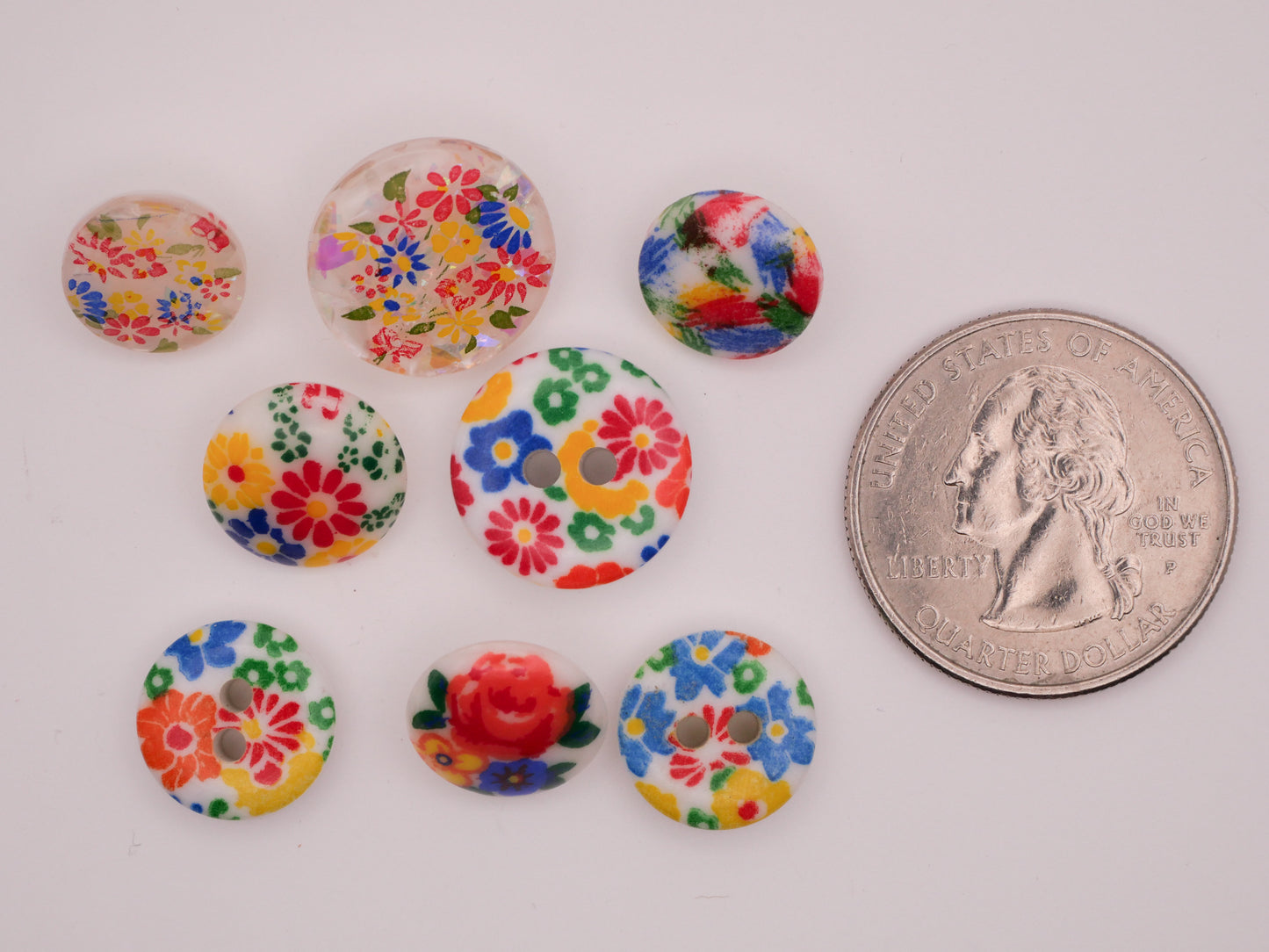 Primary Retro Flowers or Abstract Plastic Button Various 11-16mm