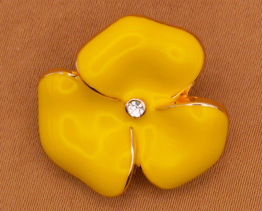 Flower Yellow Smooth Enamel Rhinestone Center Metal Button 22x23mm