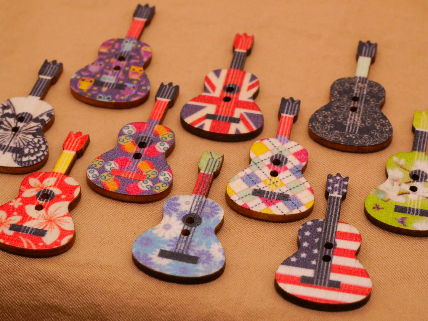 Guitar Pattern Design Wood Assorted Set of Ten Buttons 18x36mm