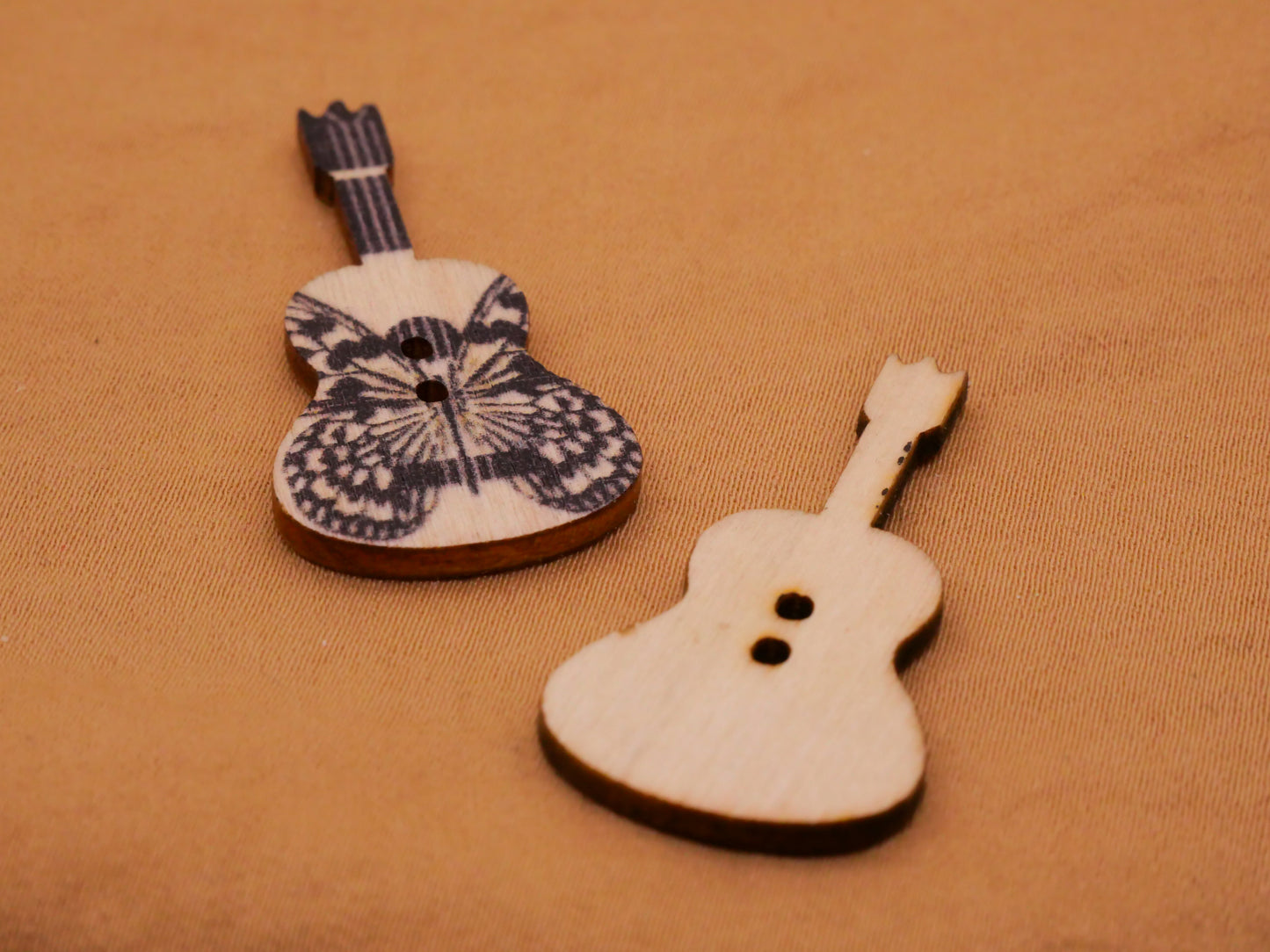 Guitar Pattern Design Wood Assorted Set of Ten Buttons 18x36mm