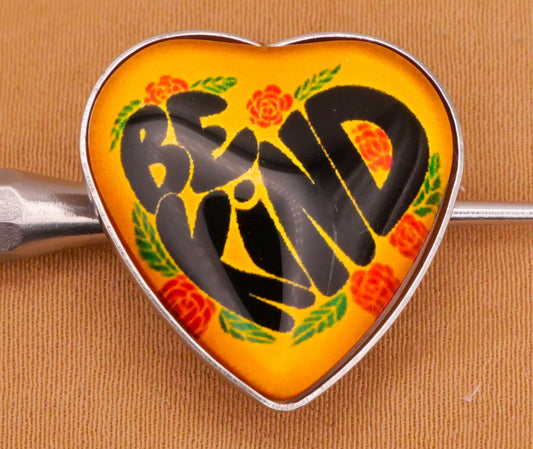 Be Kind Retro Heart Plastic Silver Metal Button 21mm