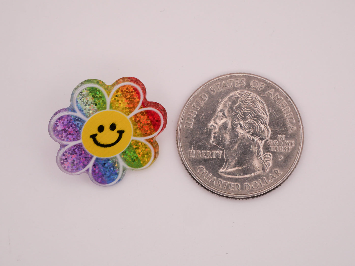 Smiley Face Rainbow Daisy Glitter Plastic Pair of Buttons 22mm