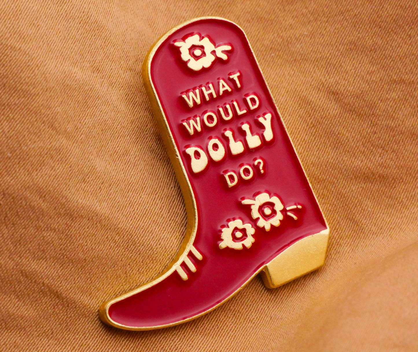 What Would Dolly Parton Do Red Cowboy Boot Enamel Metal Button 28x30mm
