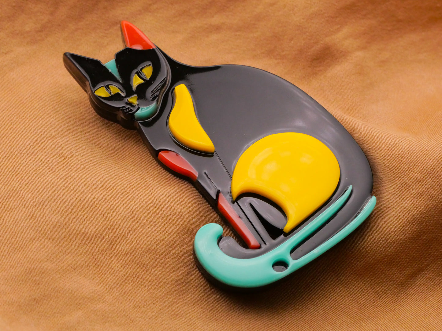 Mod Black Kitty Cat Colorblock Large Acrylic Plastic Button 41x65mm