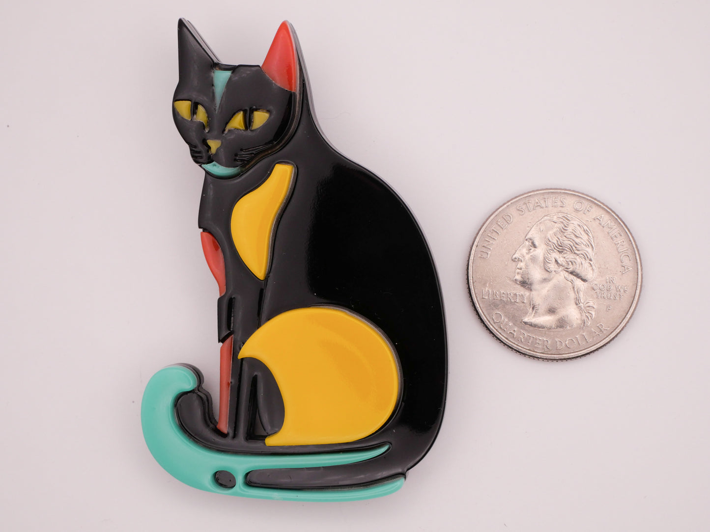 Mod Black Kitty Cat Colorblock Large Acrylic Plastic Button 41x65mm