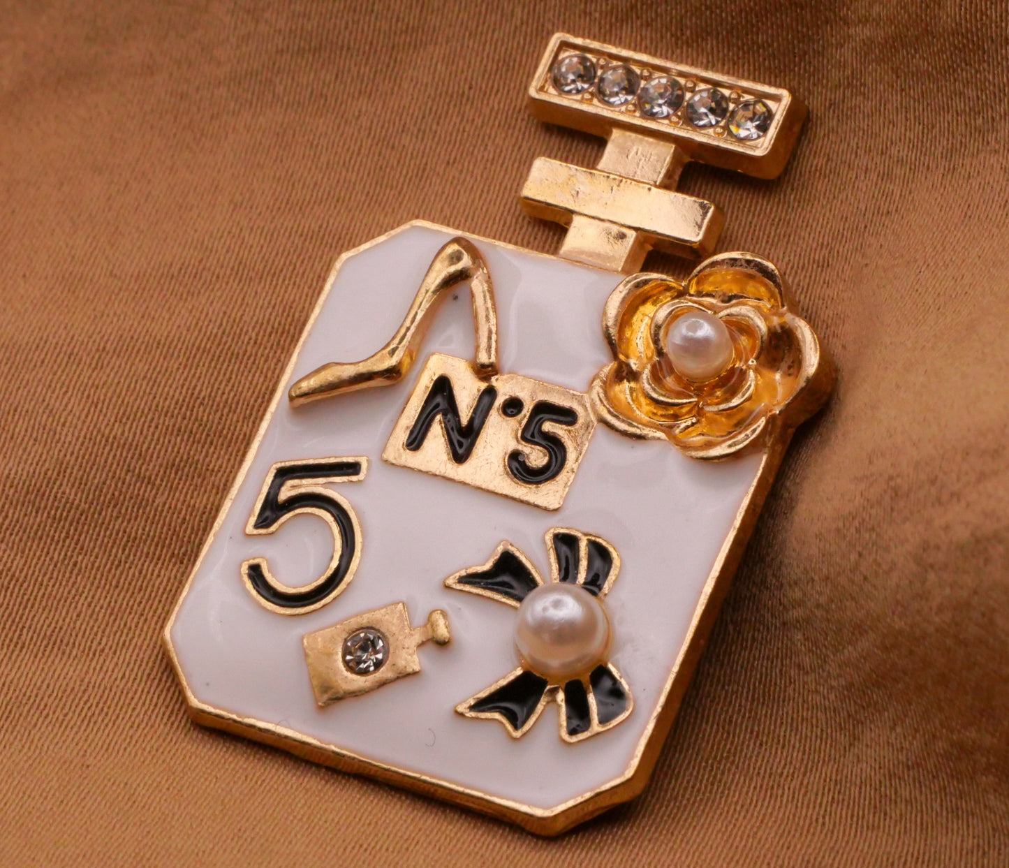 Chanel Number Five Large Rhinestone Enamel Metal Button 24x37mm