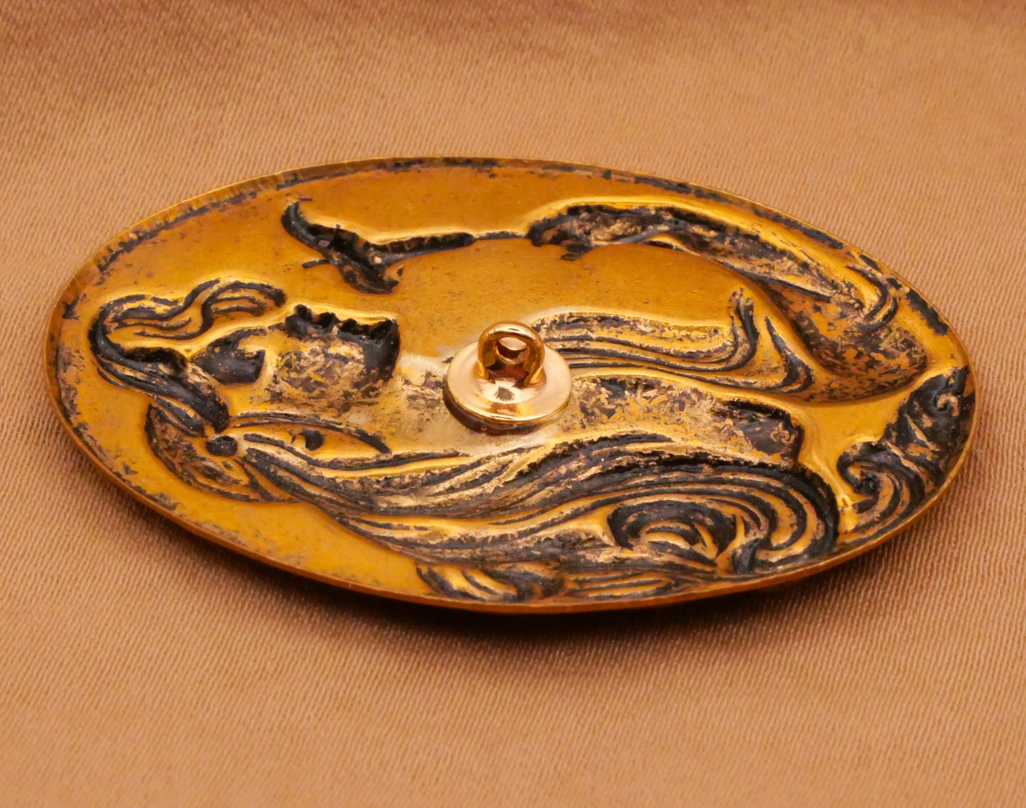 Art Nouveau Lady Woman Calla Lily Flower Large Brass Metal Button 34x45mm