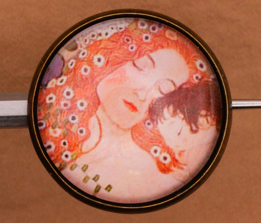 Mother and Child Gustav Klimt Artist Glass Dome Bronze Metal Button 28mm