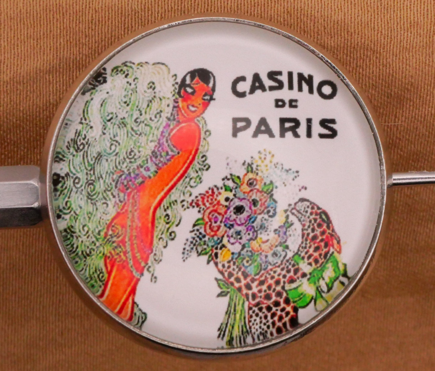 Casino de Paris Performer Cheetah Verbal Glass Dome Silver Metal Button 27mm