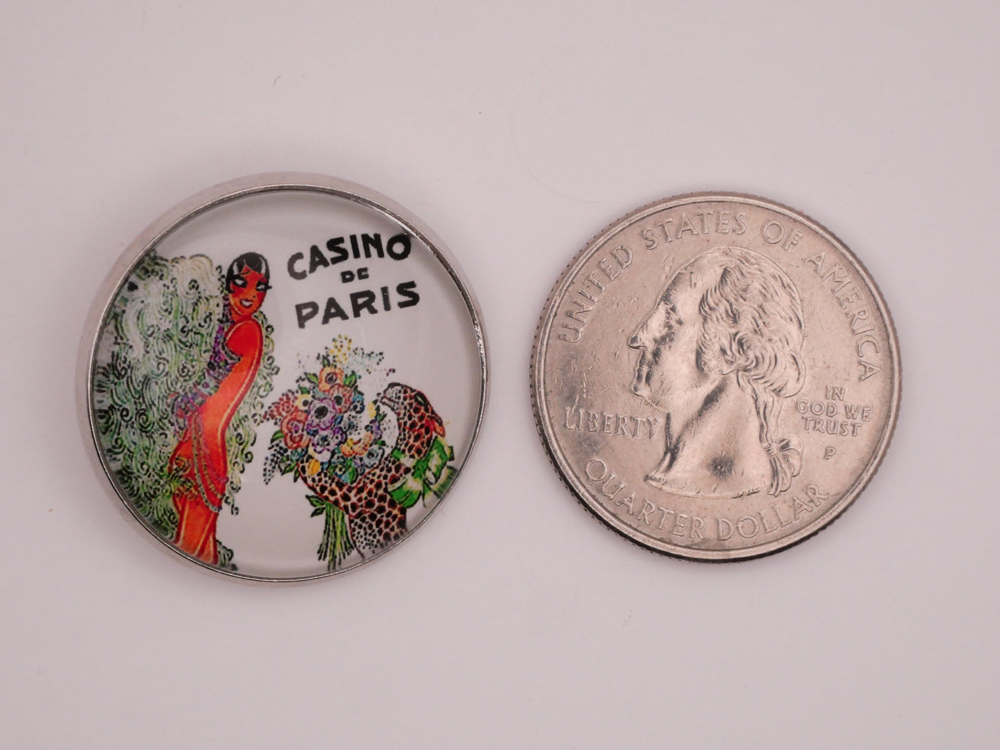 Casino de Paris Performer Cheetah Verbal Glass Dome Silver Metal Button 27mm