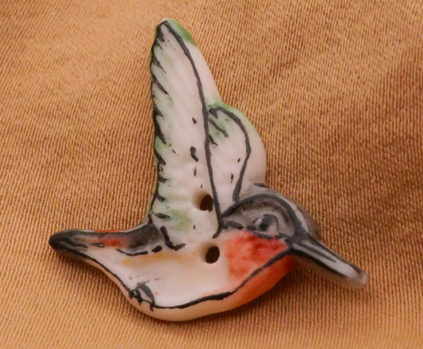Hummingbird Hand-Painted Porcelain Ceramic Button 20x23mm
