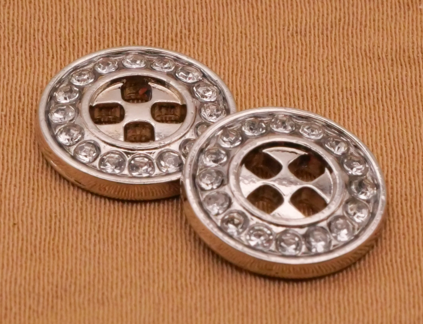 Rhinestone Square Hole Sew-Thru Metal Button Various 12mm