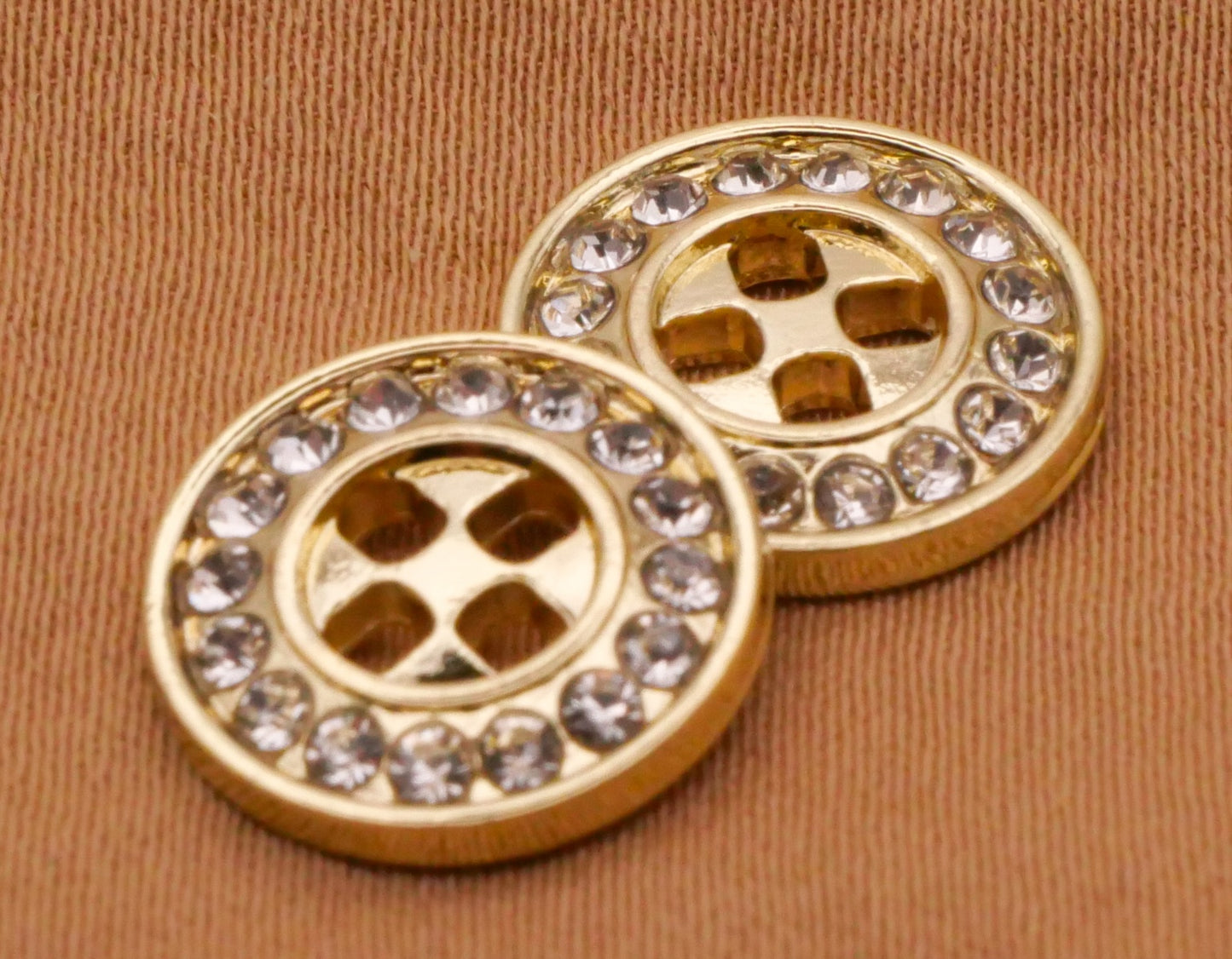 Rhinestone Square Hole Sew-Thru Metal Button Various 12mm