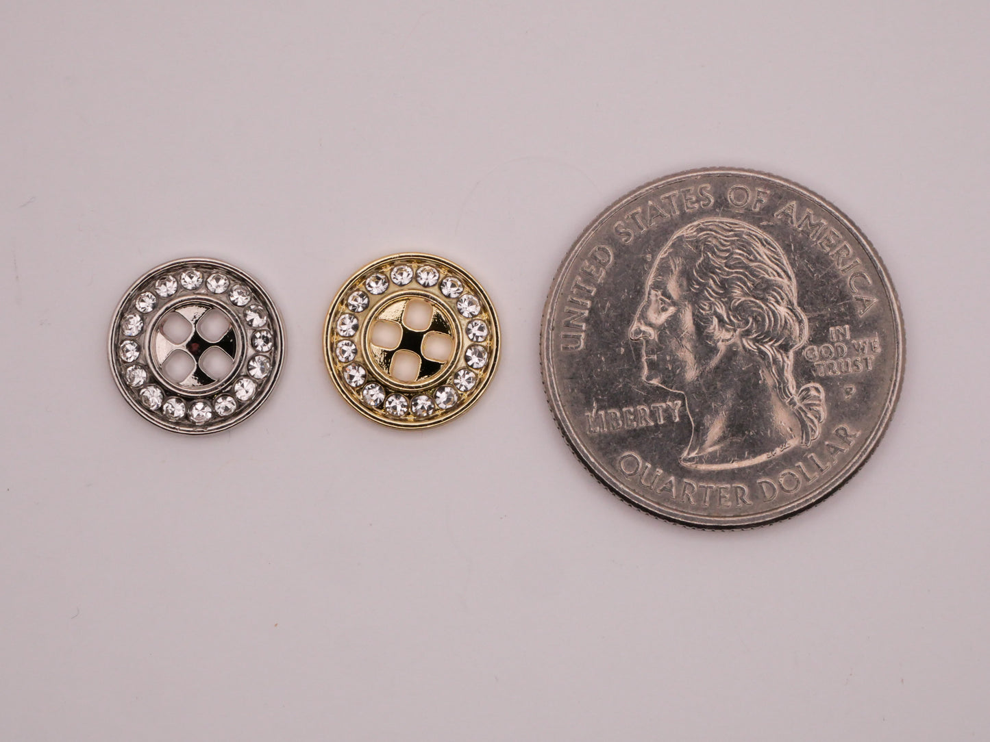 Rhinestone Square Hole Sew-Thru Metal Button Various 12mm