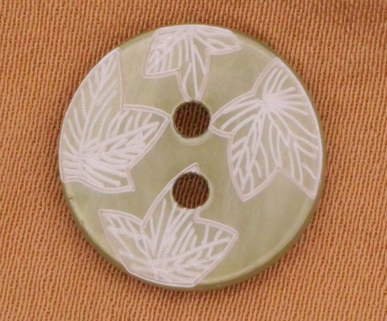 Leaf Etched Green Dyed Shell Set of Three Buttons 15mm