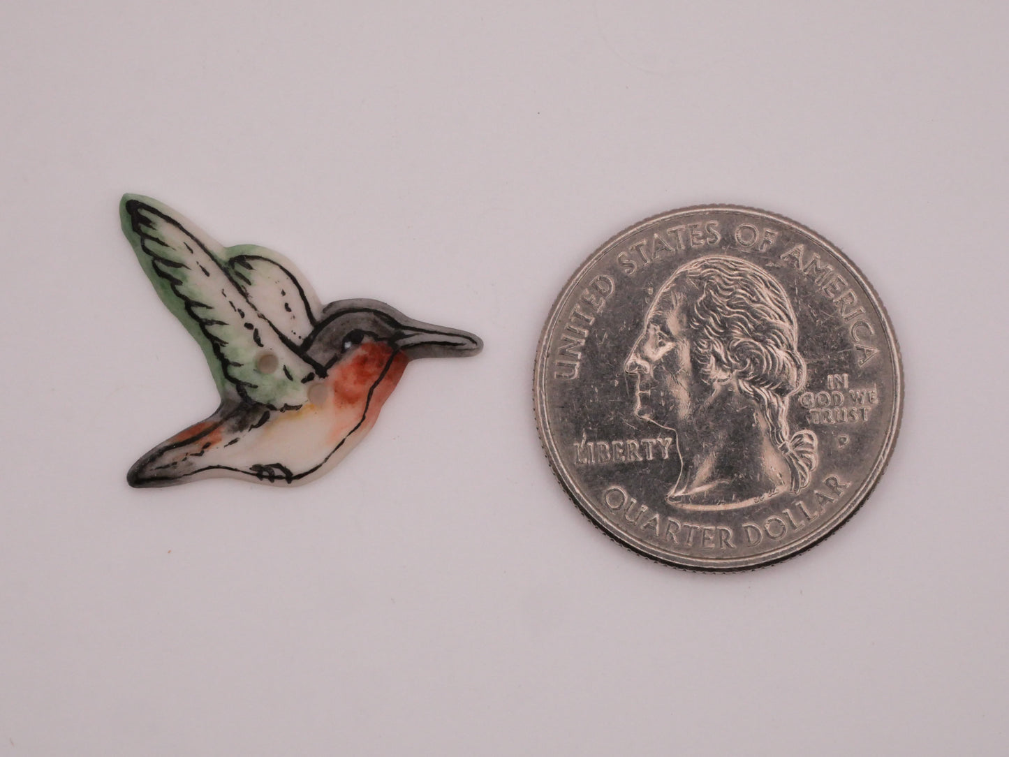 Hummingbird Hand-Painted Porcelain Ceramic Button 20x23mm