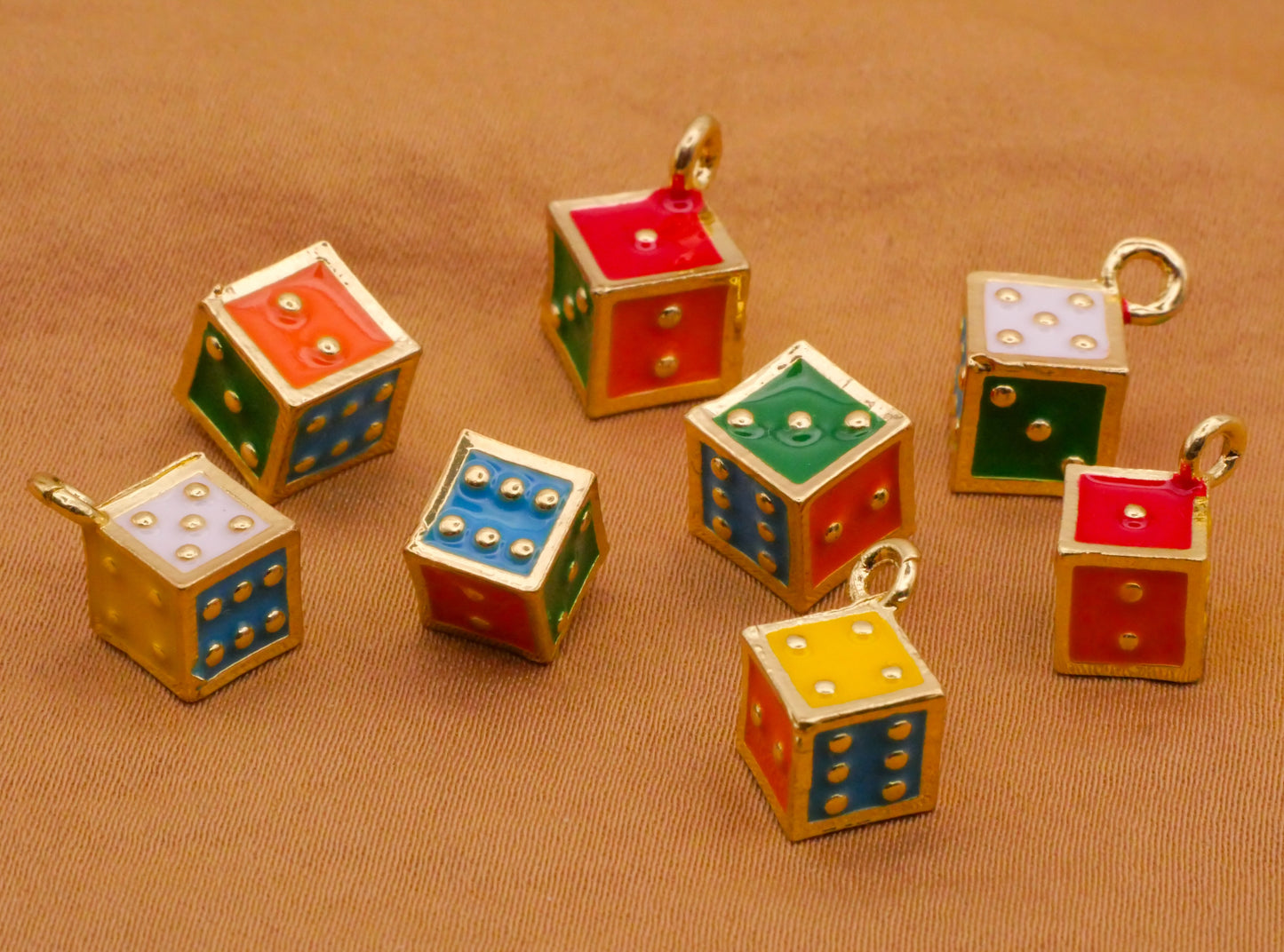 Dice Die Colorful Enamel Gold Metal Button or Charm 8mm