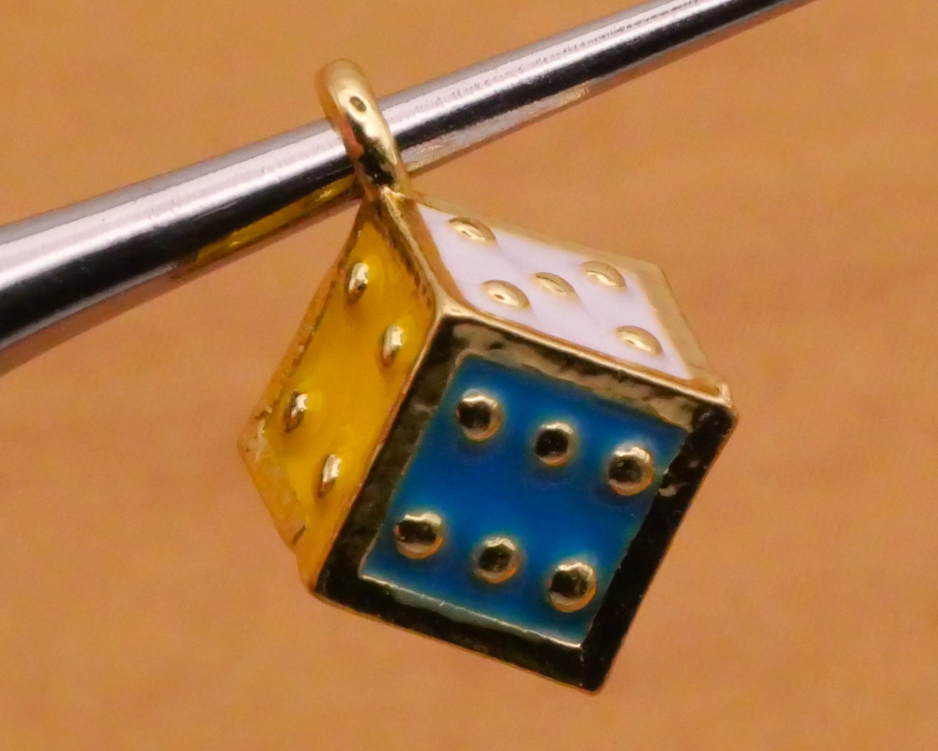 Dice Die Colorful Enamel Gold Metal Button or Charm 8mm