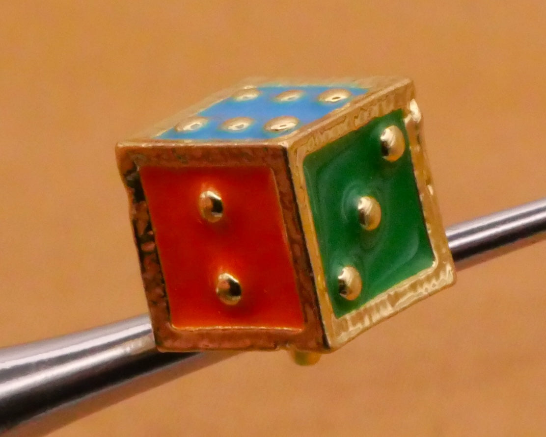 Dice Die Colorful Enamel Gold Metal Button or Charm 8mm