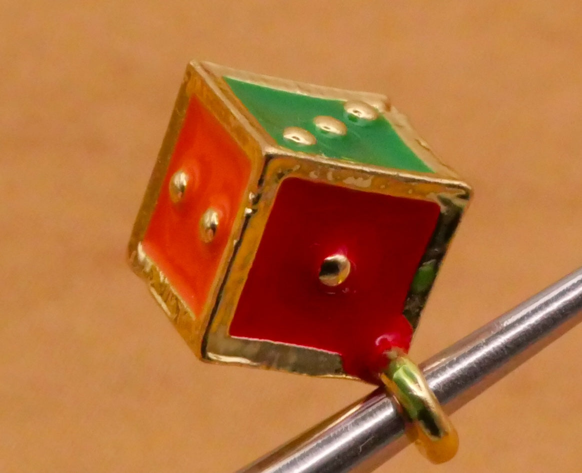 Dice Die Colorful Enamel Gold Metal Button or Charm 8mm