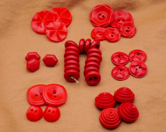 Red Vibrant Vintage Plastic Set of Buttons Various 10-23mm