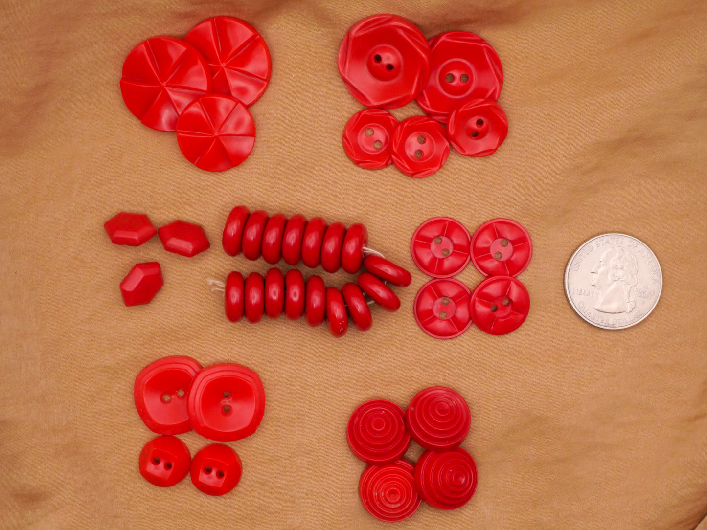 Red Vibrant Vintage Plastic Set of Buttons Various 10-23mm