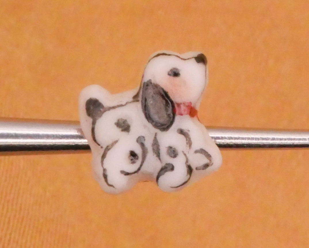 Spot Puppy Dog Hand-Painted Porcelain Ceramic Button 7x8mm
