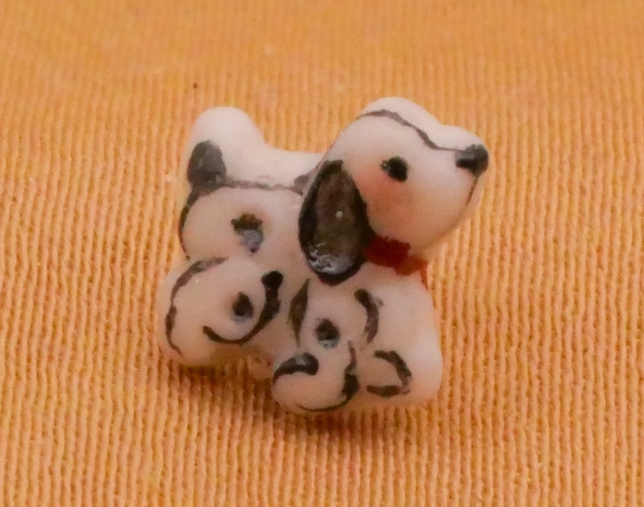Spot Puppy Dog Hand-Painted Porcelain Ceramic Button 7x8mm