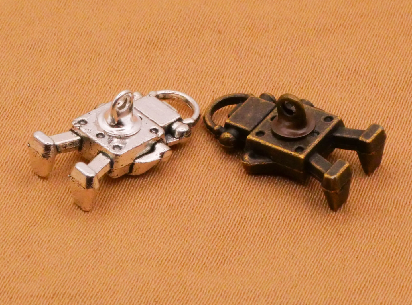 Robot Toy Heart Silver or Bronze Metal Button 10x17mm