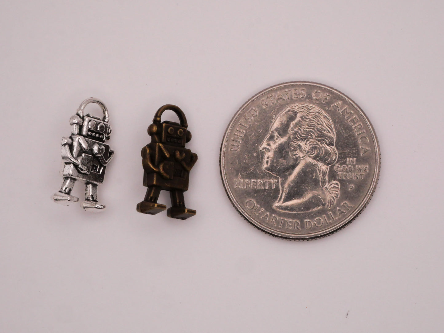 Robot Toy Heart Silver or Bronze Metal Button 10x17mm