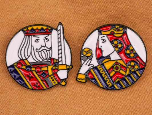 King Queen Playing Cards Enamel Metal Pair of Buttons 25-28mm