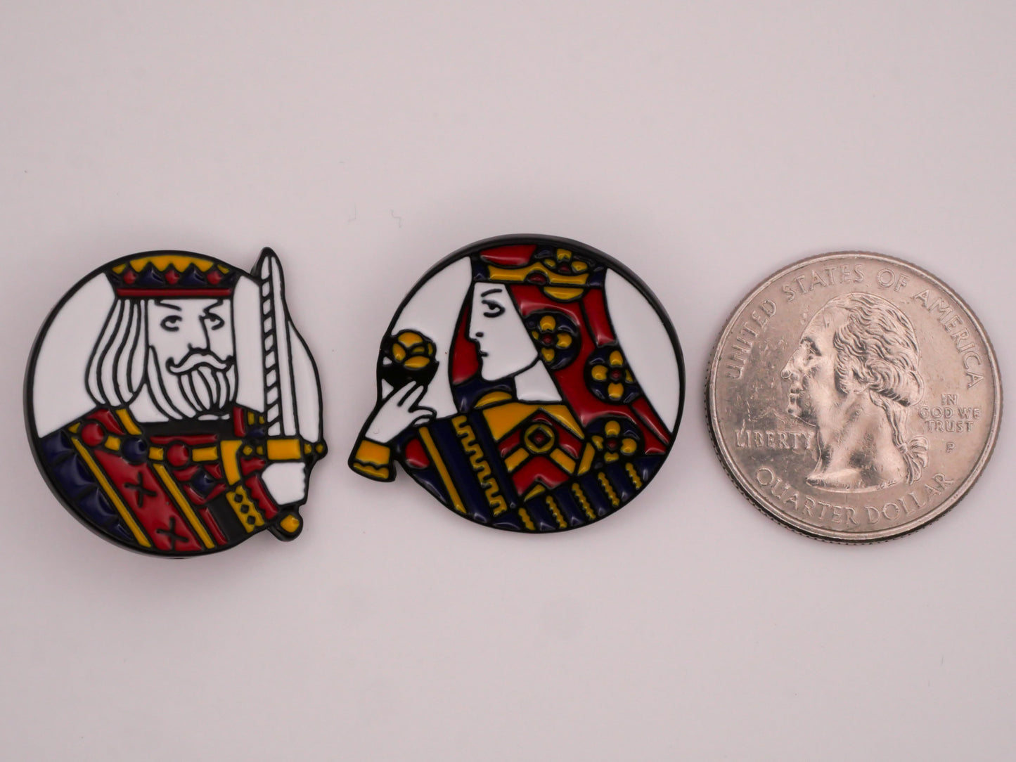 King Queen Playing Cards Enamel Metal Pair of Buttons 25-28mm