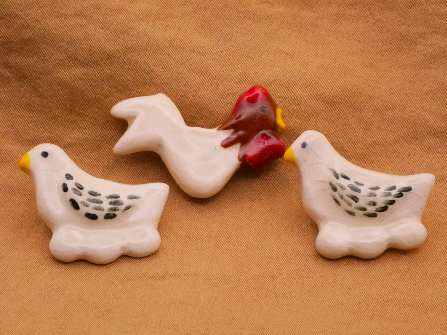 Chicken or Rooster Hand-Painted Ceramic Button Various 20-29mm