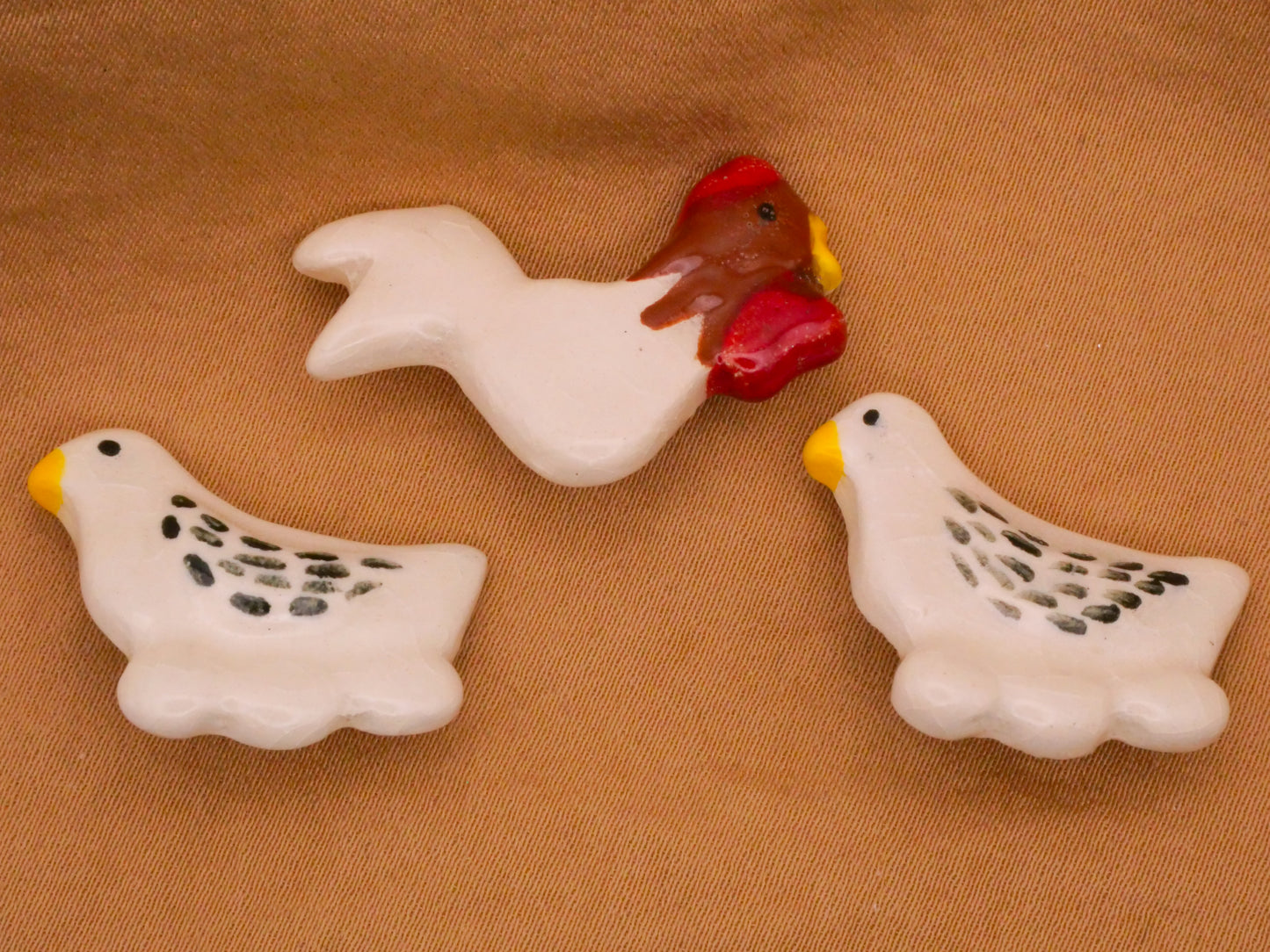 Chicken or Rooster Hand-Painted Ceramic Button Various 20-29mm