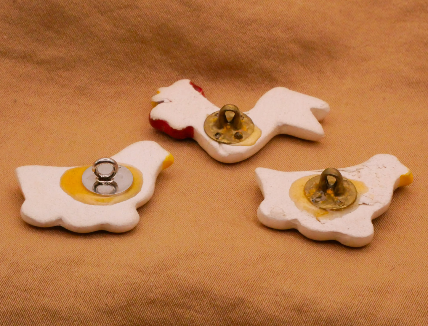 Chicken or Rooster Hand-Painted Ceramic Button Various 20-29mm