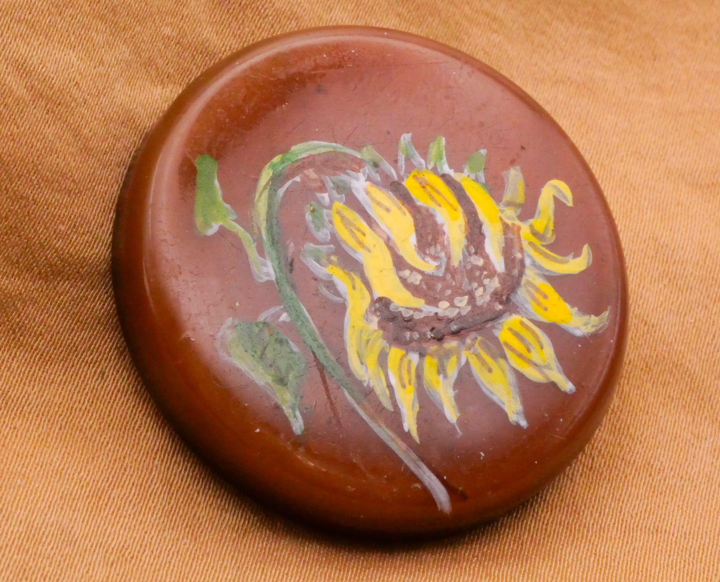 Sunflower Hand-Painted Breslawski Studio Large Plastic Button 34mm