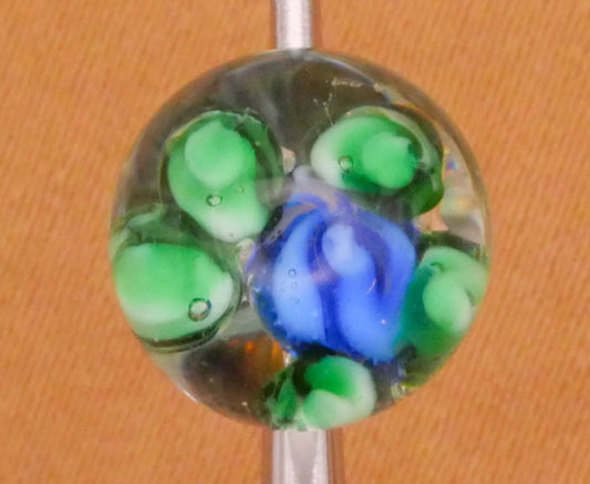Blue Rose Flower Green Leaves Glass Paperweight Button 10mm