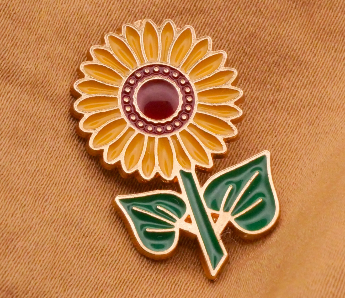 Sunflower Flower Stalk Enamel Metal Button 16x24mm