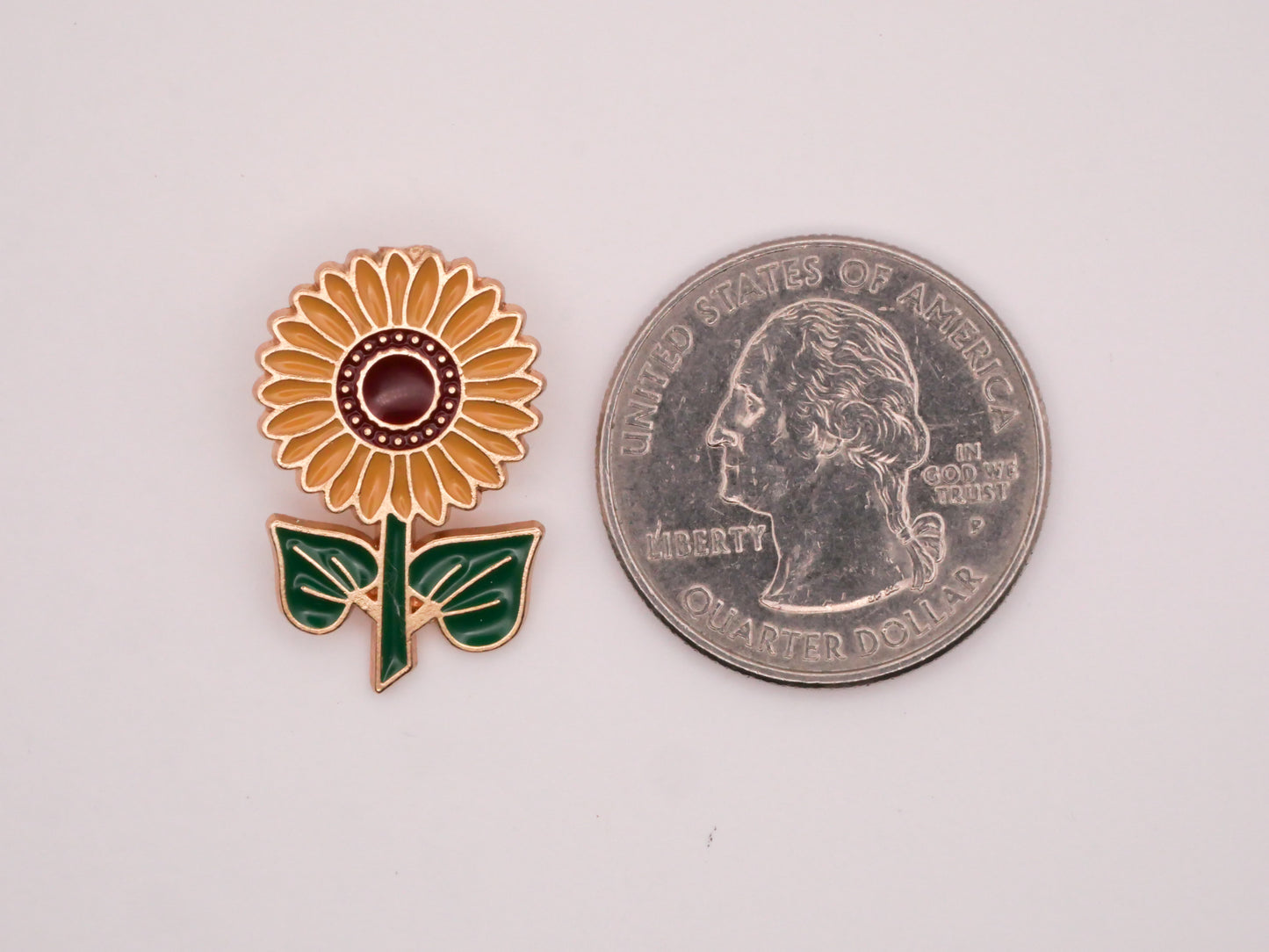 Sunflower Flower Stalk Enamel Metal Button 16x24mm