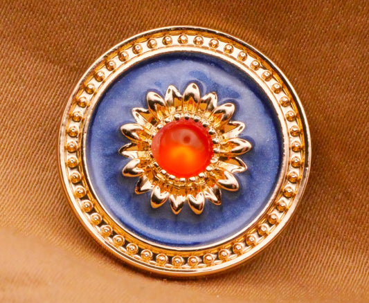 Sunflower Flower Blue Enamel Orange Center Jewel Metal Button 20mm