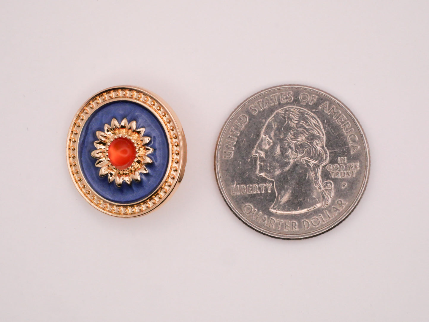 Sunflower Flower Blue Enamel Orange Center Jewel Metal Button 20mm