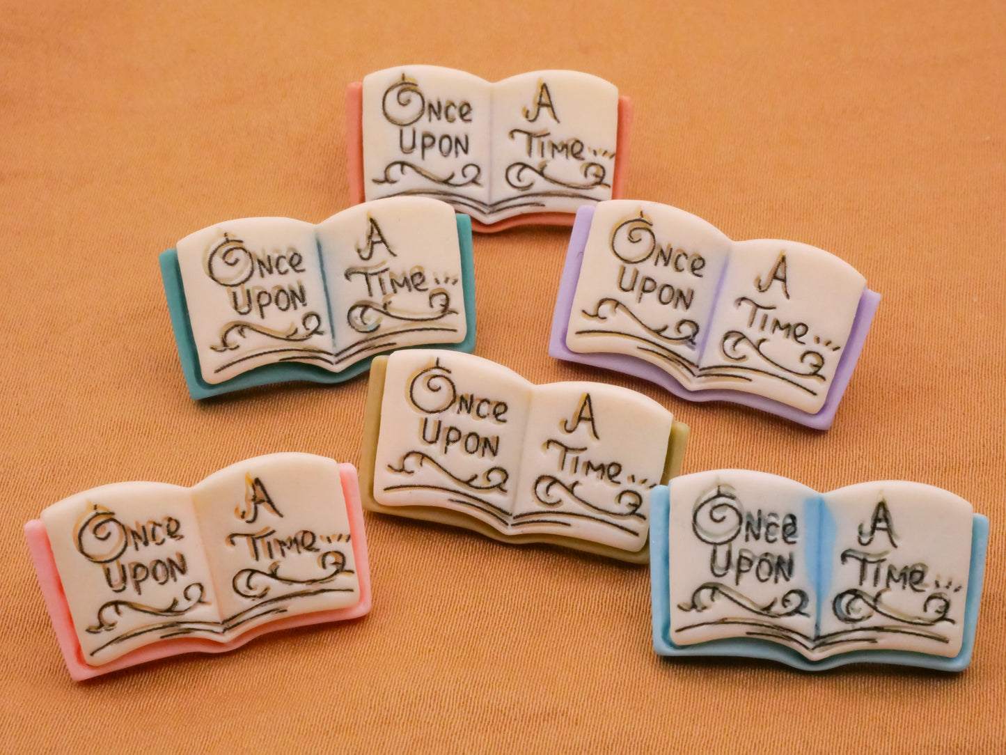 Once Upon A Time Open Book Plastic Set of Four Buttons 14x26mm