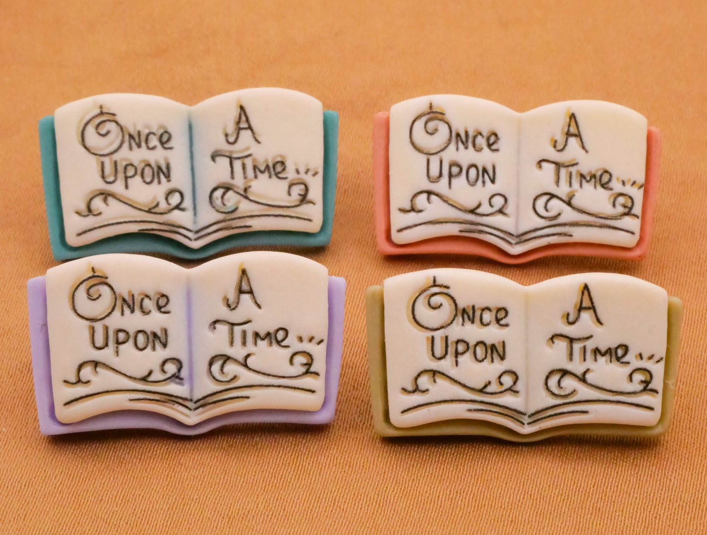 Once Upon A Time Open Book Plastic Set of Four Buttons 14x26mm