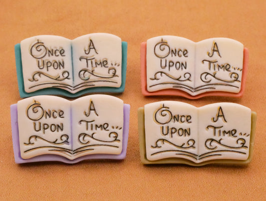 Once Upon A Time Open Book Plastic Set of Four Buttons 14x26mm
