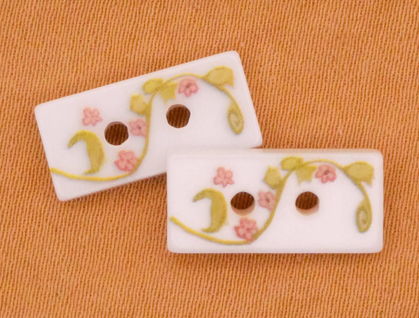 Flower Vines Rectangular Plastic Pair of Buttons 7x15mm