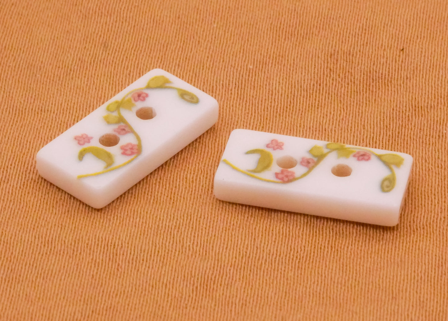 Flower Vines Rectangular Plastic Pair of Buttons 7x15mm